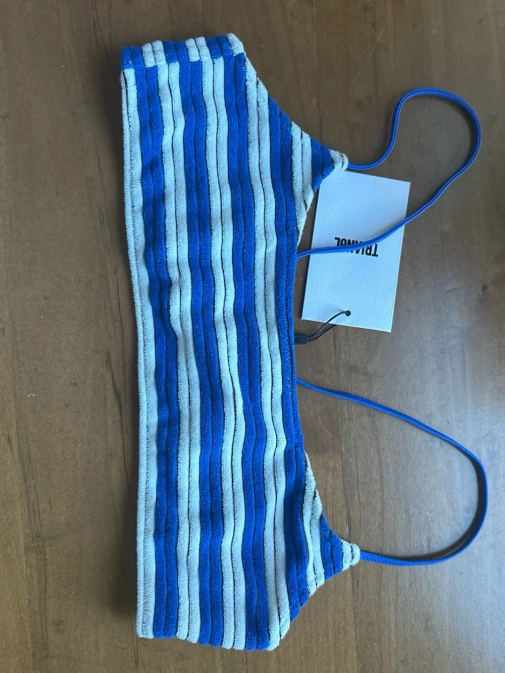 Triangl Swimwear Blue & White Striped Ribbed Bikini Top